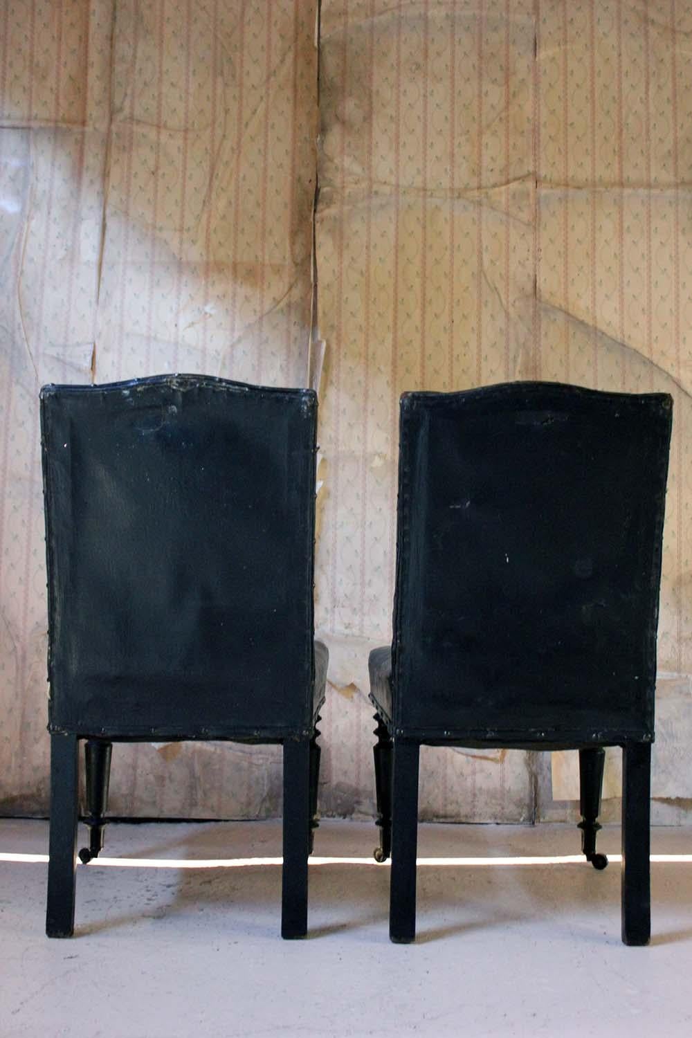 Pair of French Black Leather Upholstered and Ebonized Library Chairs, circa 1880 9