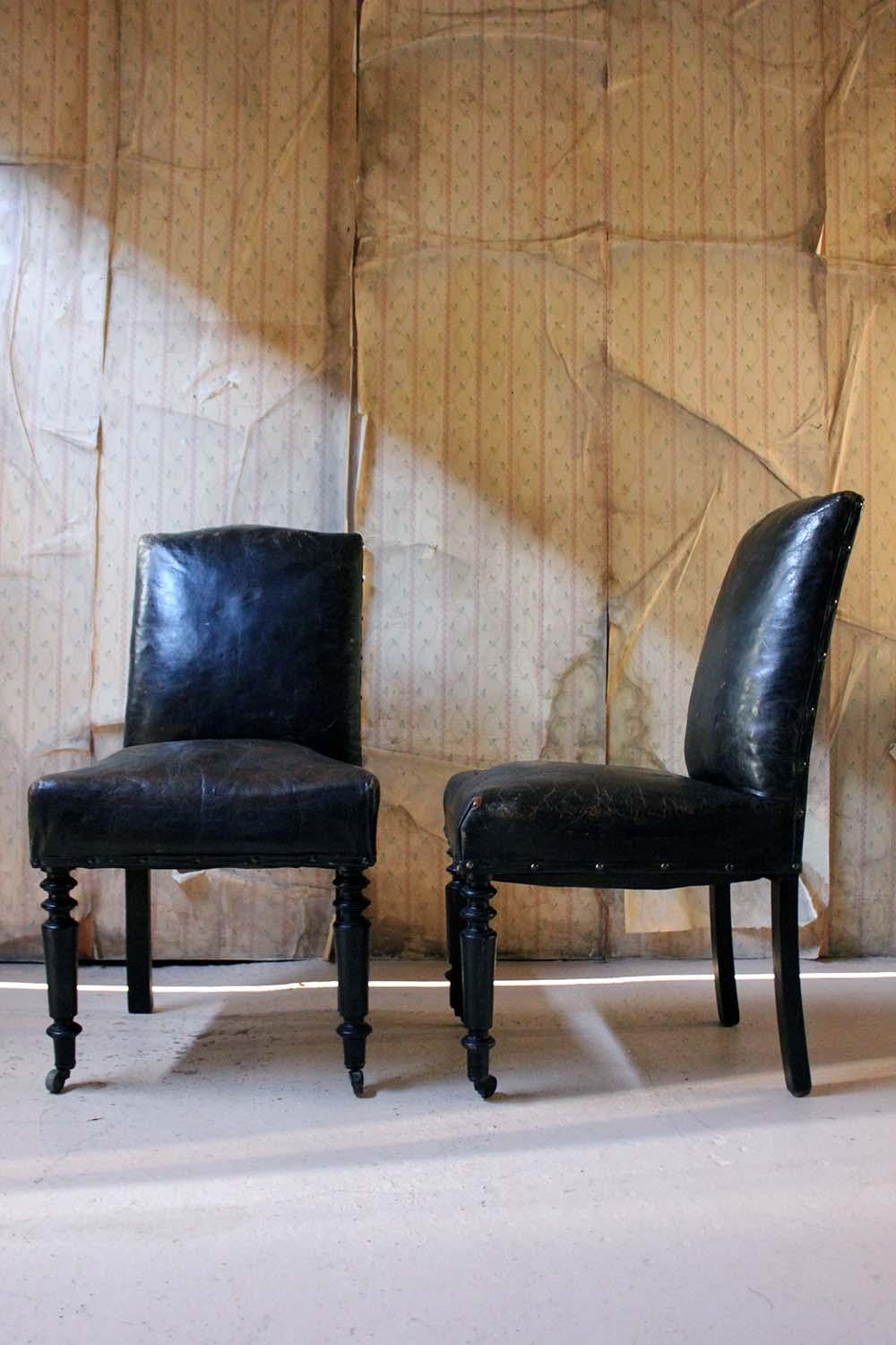 Pair of French Black Leather Upholstered and Ebonized Library Chairs, circa 1880 13
