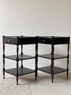Pair of French Black Painted Tiered Side Tables