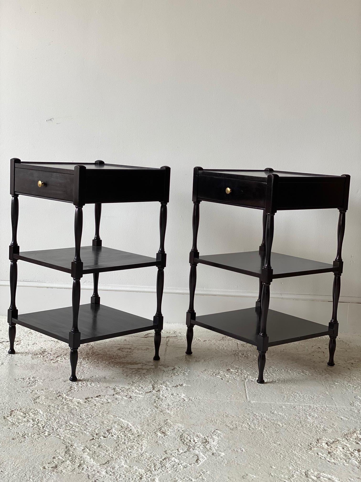 Pair of French Black Painted Tiered Side Tables In Good Condition In Los Angeles, CA