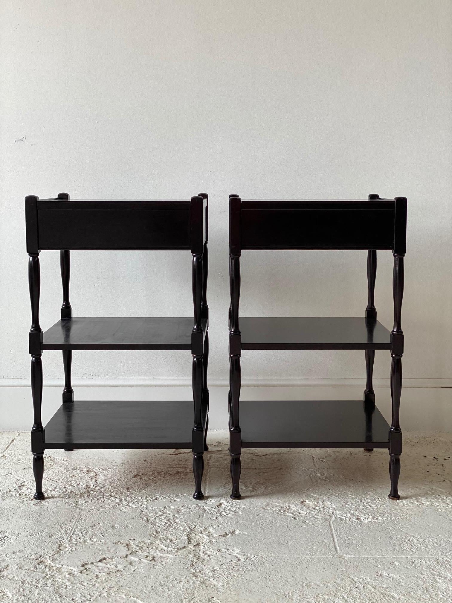 20th Century Pair of French Black Painted Tiered Side Tables