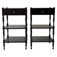 Pair of French Black Painted Tiered Side Tables