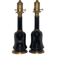 Pair of French Black Porcelain Lamps
