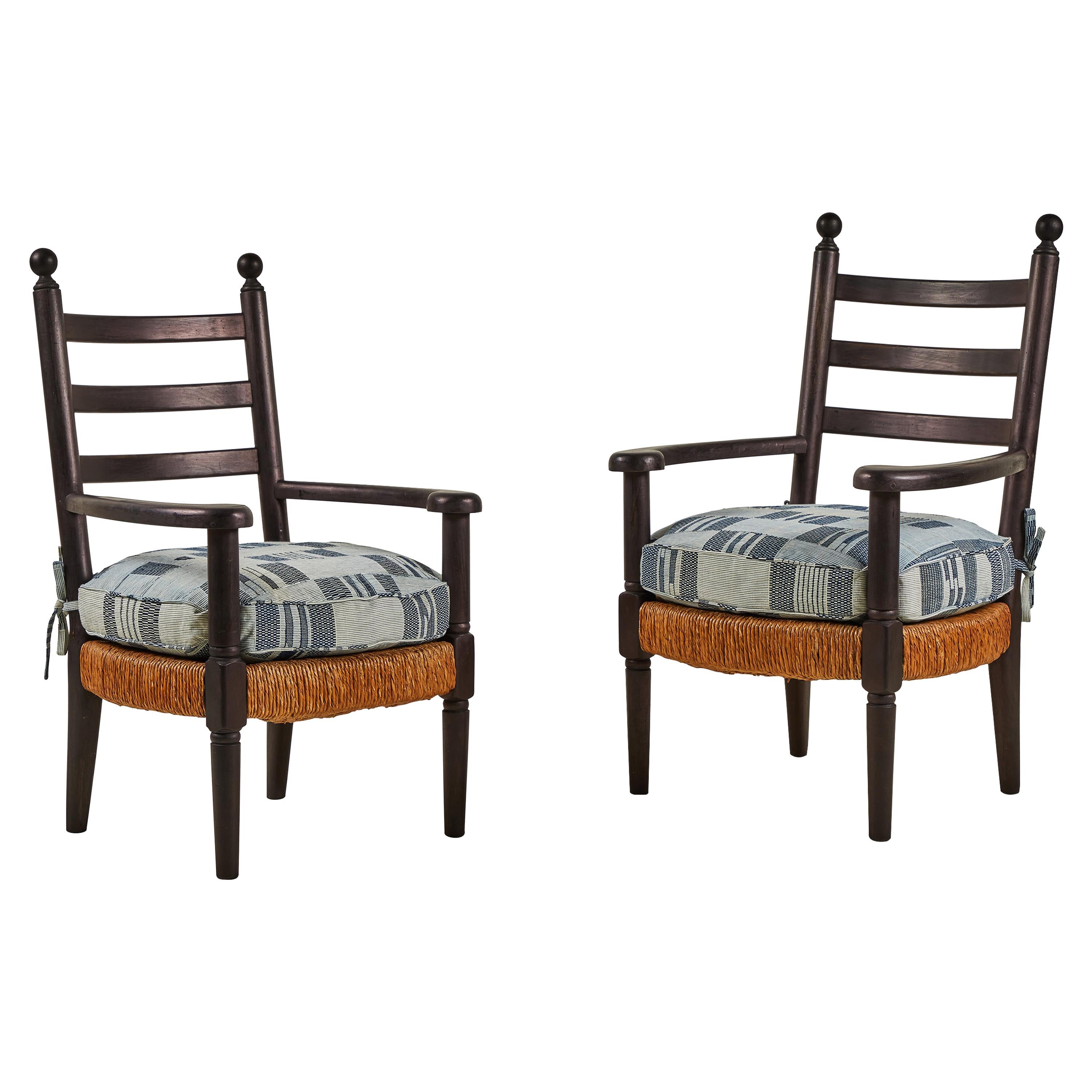 Pair of French Black Wooden Armchairs