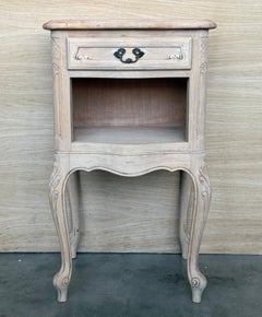 Pair of French Bleached Carved Walnut Nightstands with two drawers