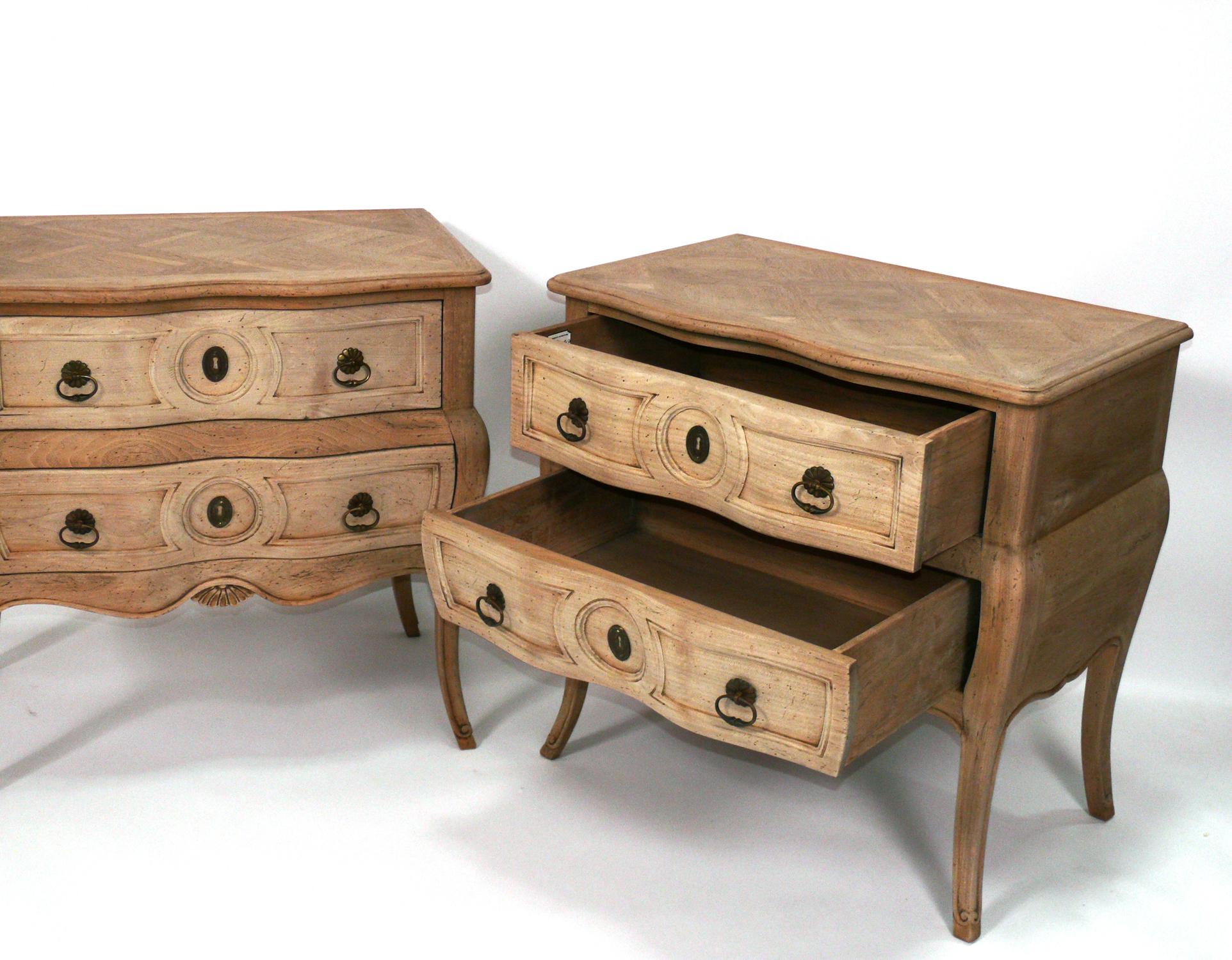 French Provincial Pair of French Bleached Oak Parquet Nightstands or End Tables