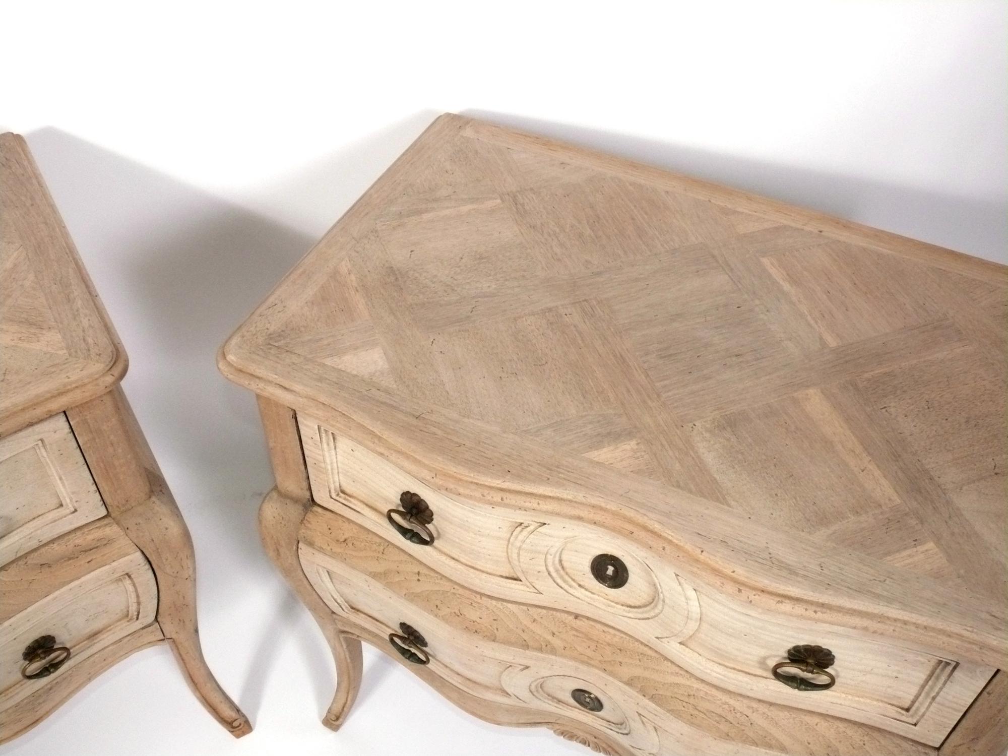 Pair of French Bleached Oak Parquet Nightstands or End Tables In Good Condition In Atlanta, GA