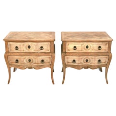 Pair of French Bleached Oak Parquet Nightstands or End Tables