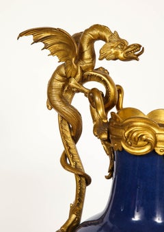 Pair of French "Bleu Poudre" Chinese Export Porcelain Ormolu-Mounted Vases