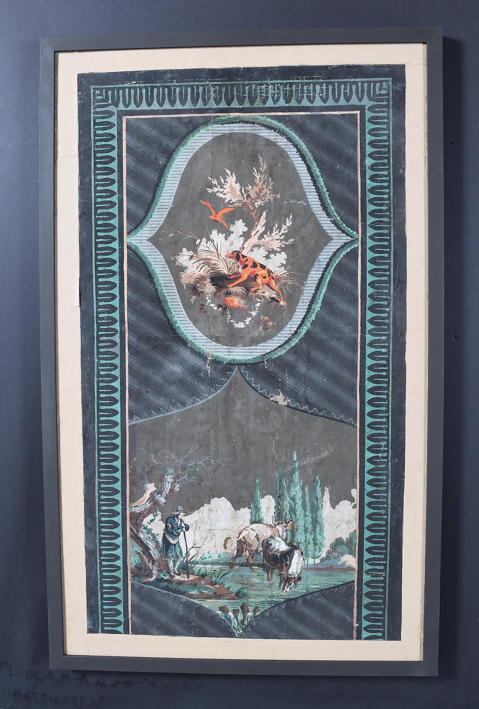 Paire de panneaux de papier peint français imprimés en bloc Bon état - En vente à Harrodsburg, KY