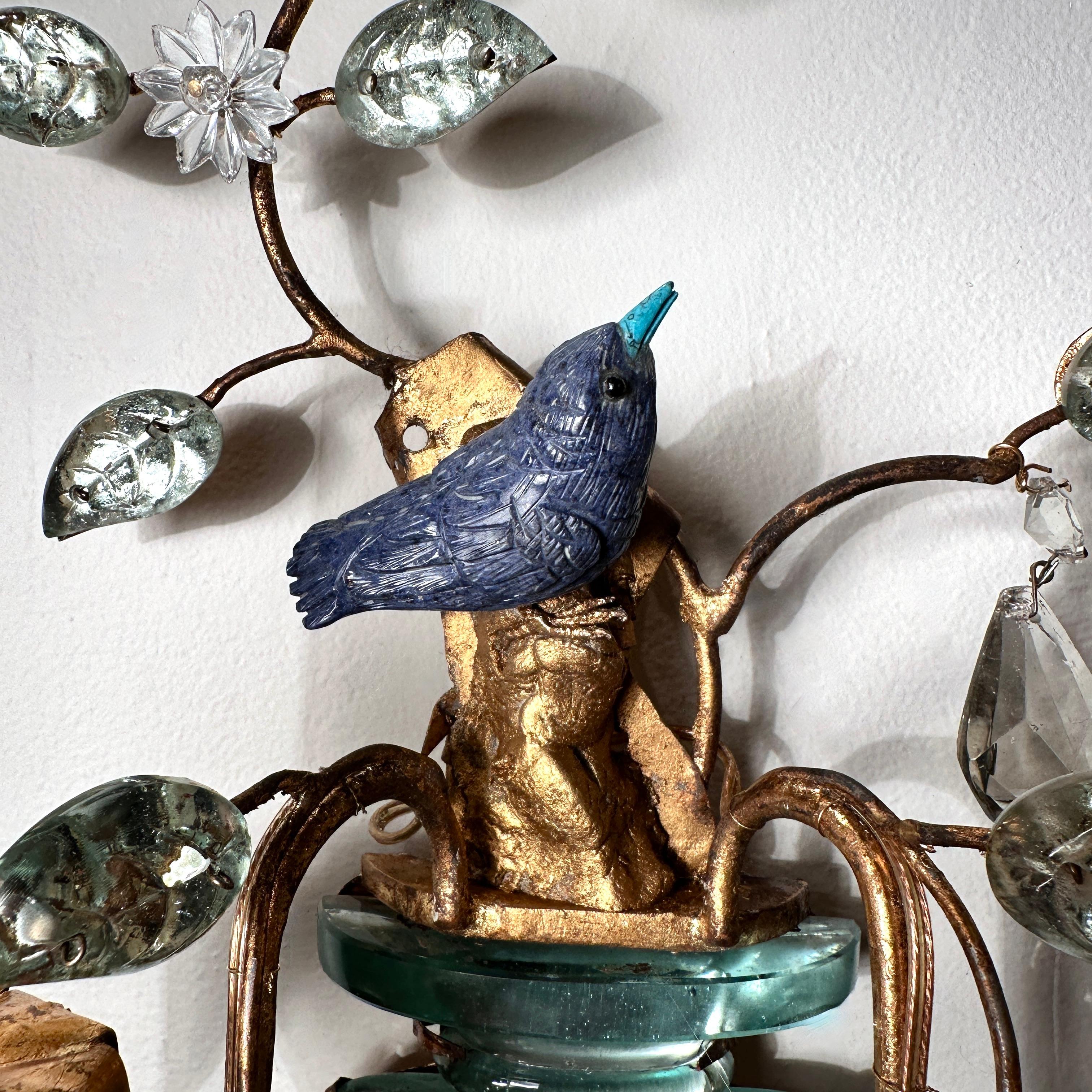 Pair of  French Blue Bird Sconces  In Good Condition For Sale In New York, NY