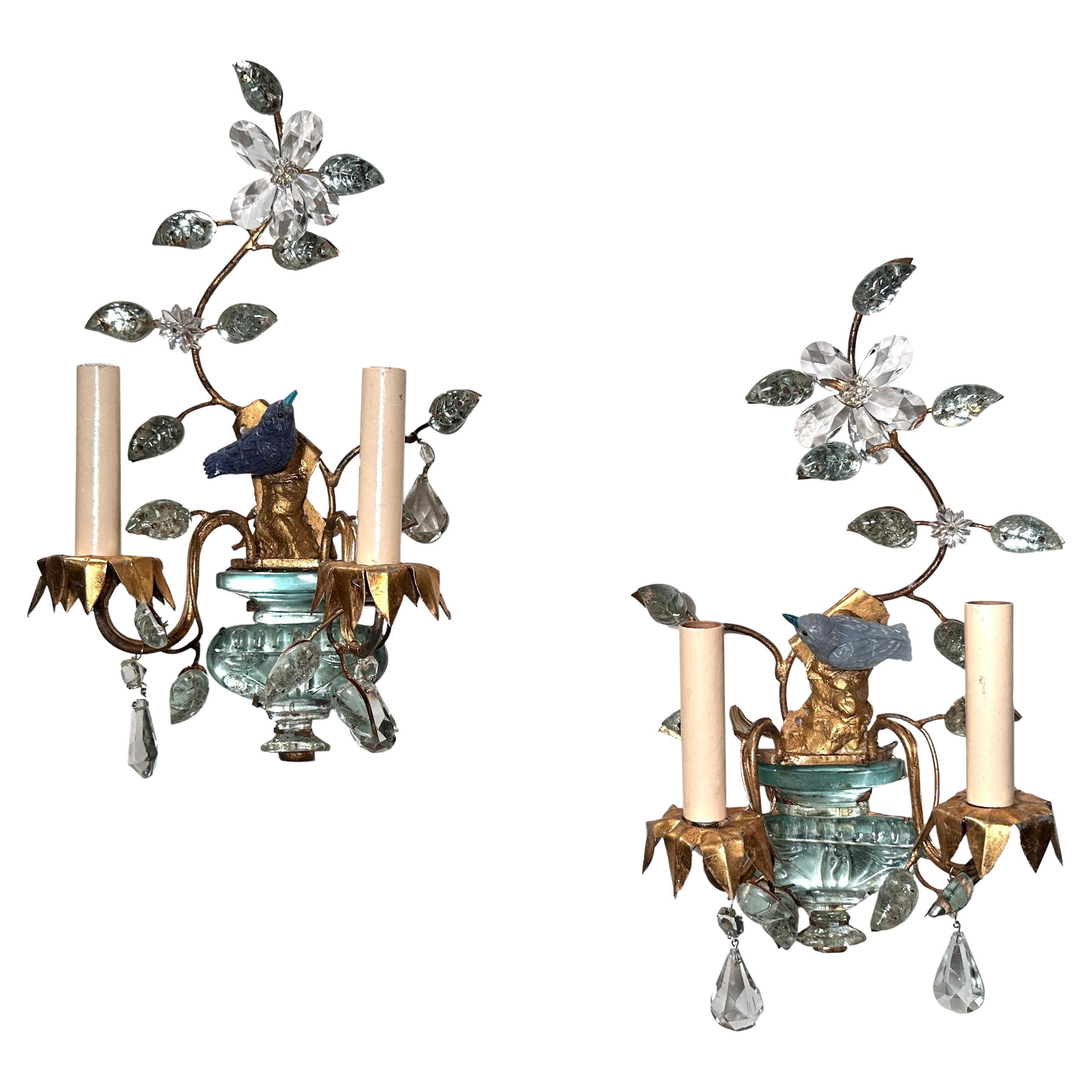 Pair of  French Blue Bird Sconces  For Sale