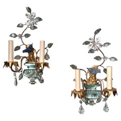 Vintage Pair of  French Blue Bird Sconces 