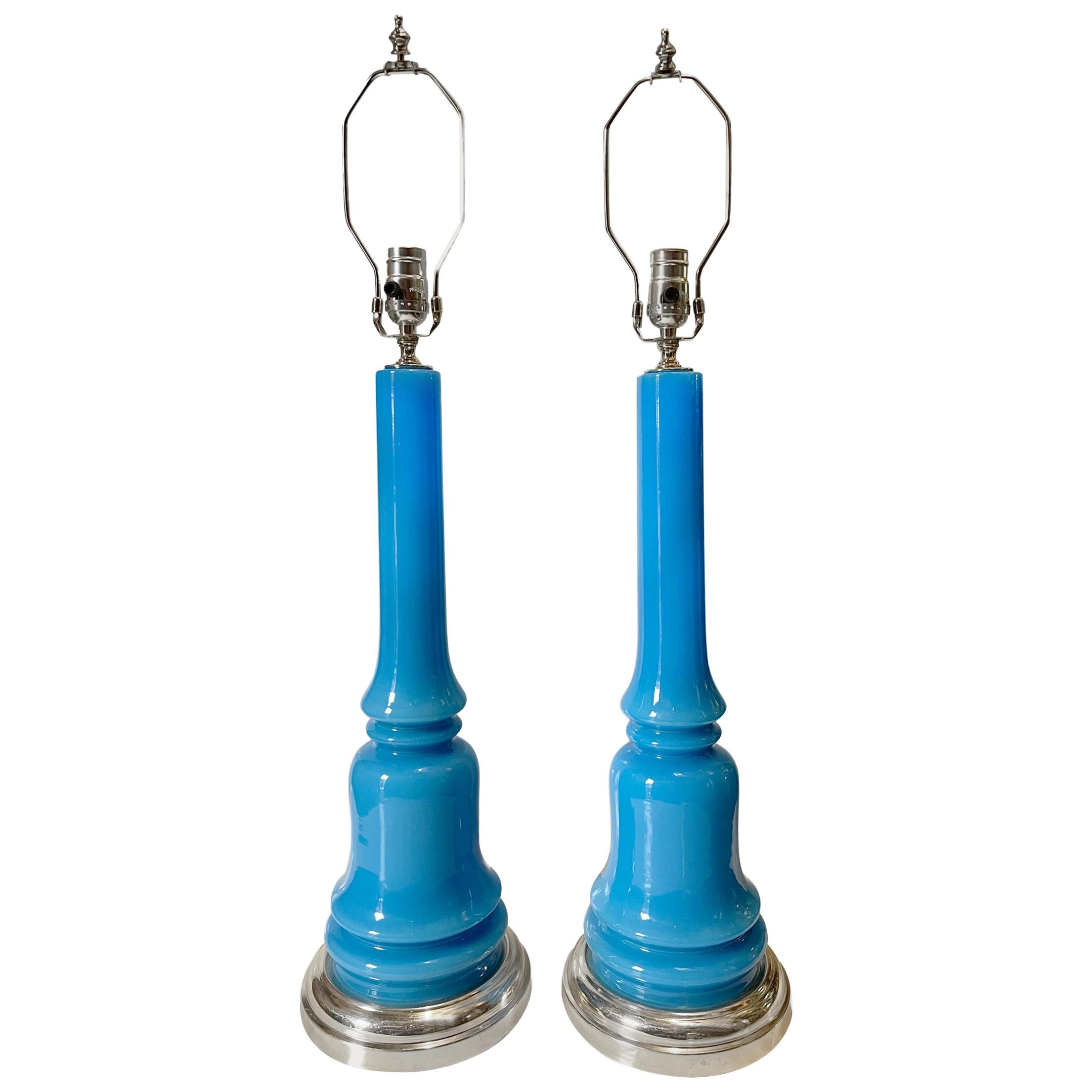 Pair of French Blue Glass Table Lamp