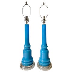 Pair of French Blue Glass Table Lamp