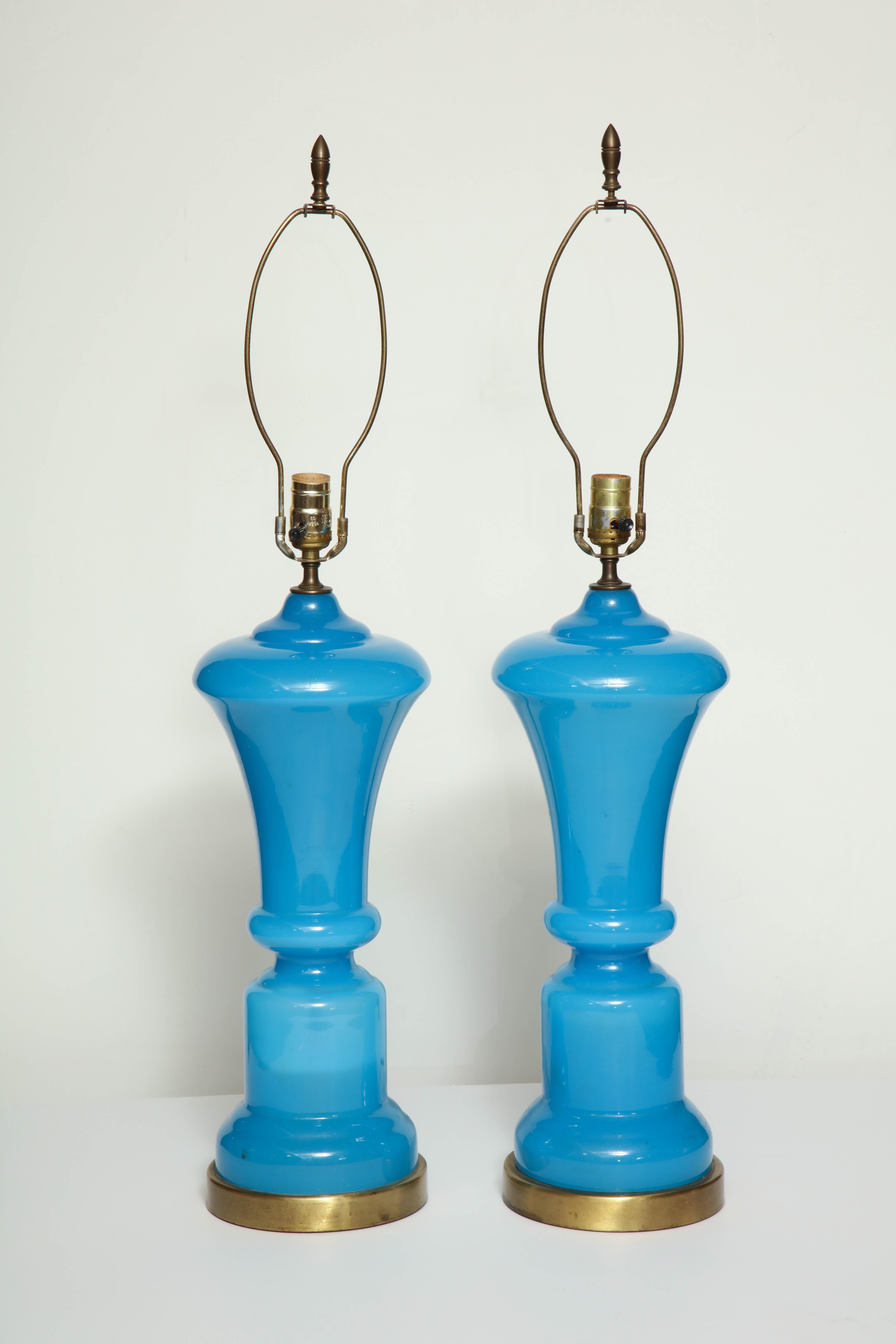 Pair of French opaline lamps, circa 1950.