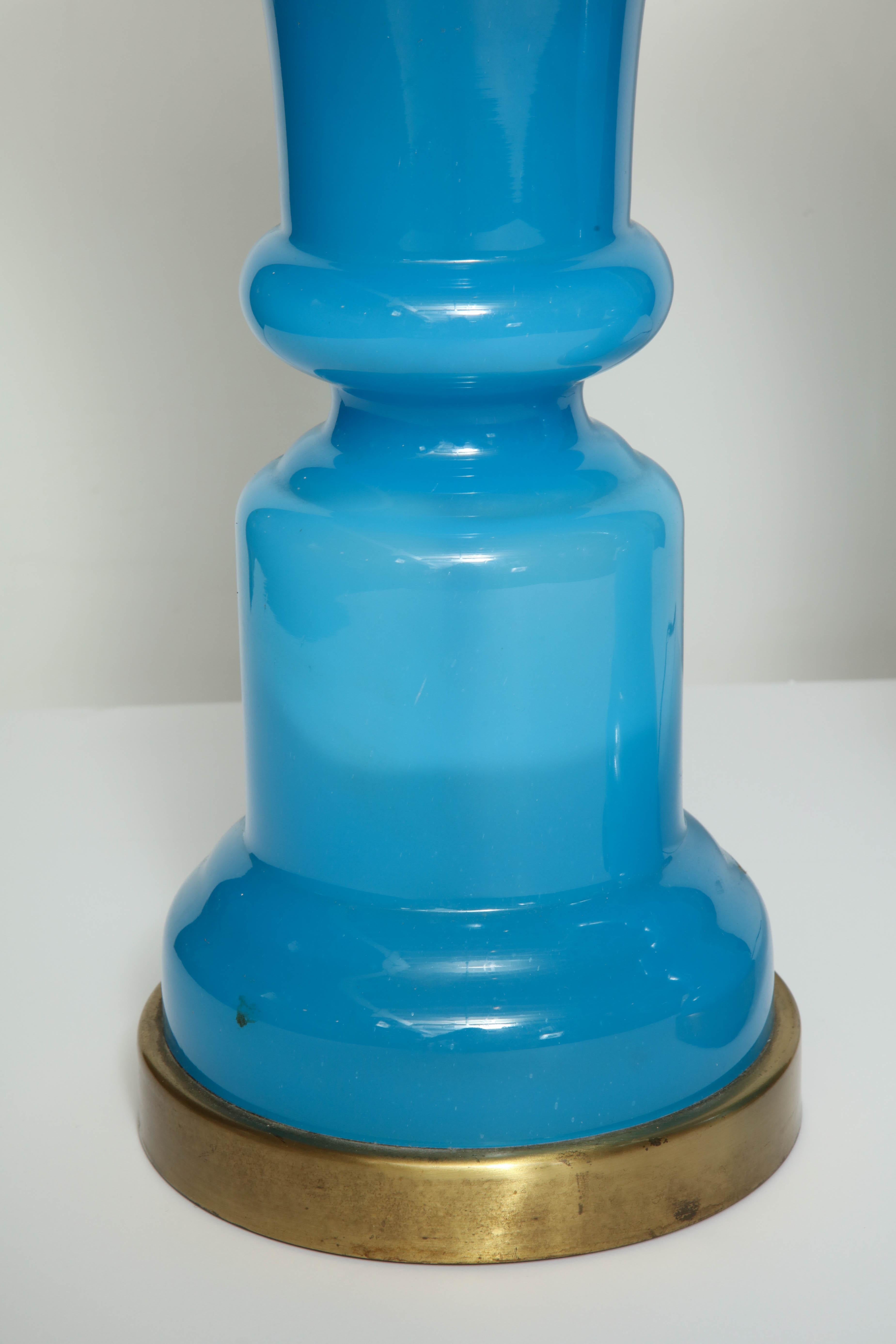 Pair of French Blue Opaline Lamps In Good Condition For Sale In New York, NY