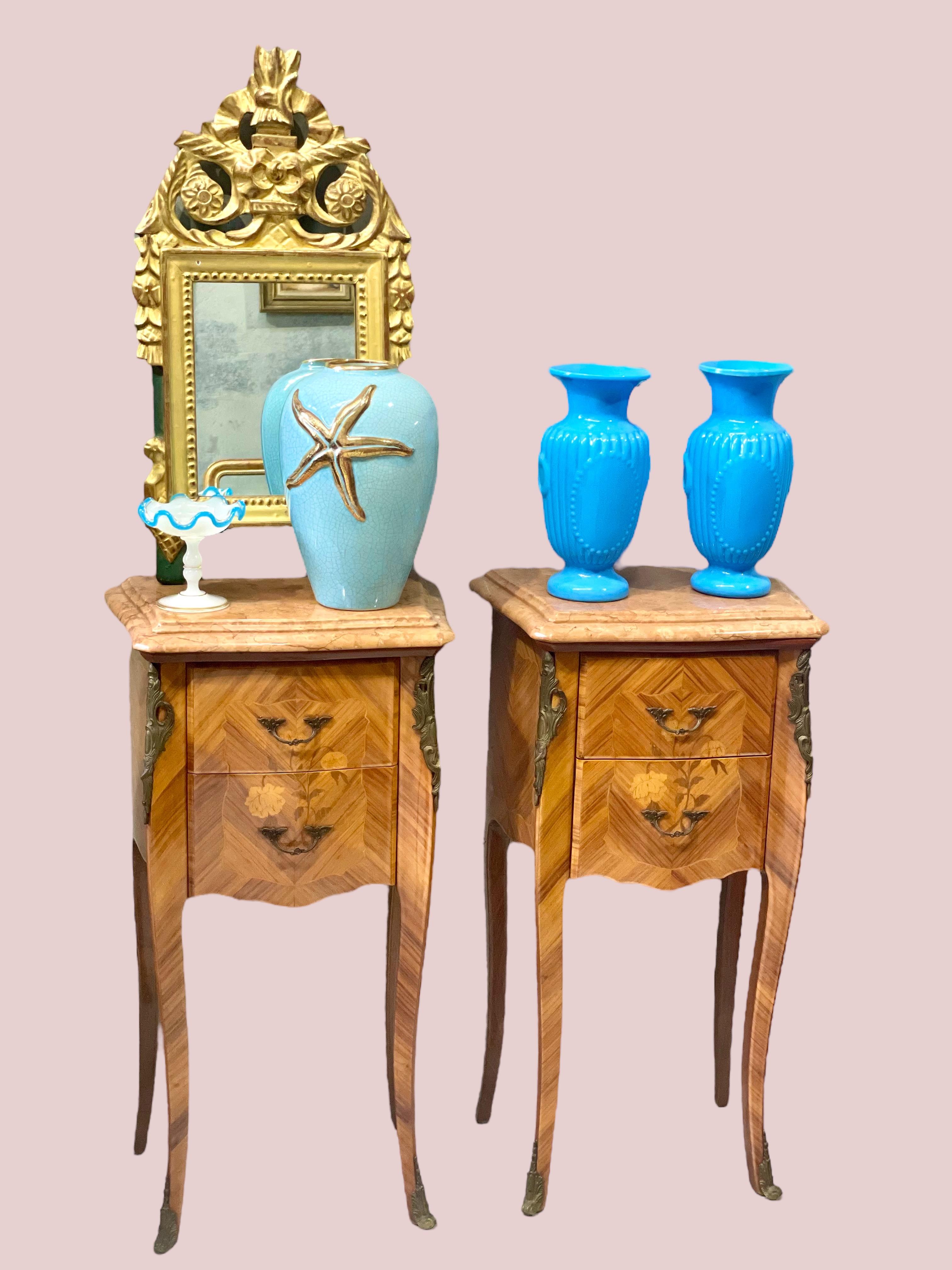 Napoleon III 19th Century Pair of French Turquoise-Blue Opaline Glass Vases