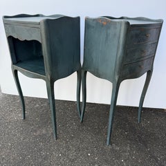 Pair of French Blue Painted Bedside Nightstands End Tables, Louis XVI Style