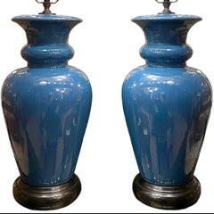 Pair of French Blue Porcelain Lamps