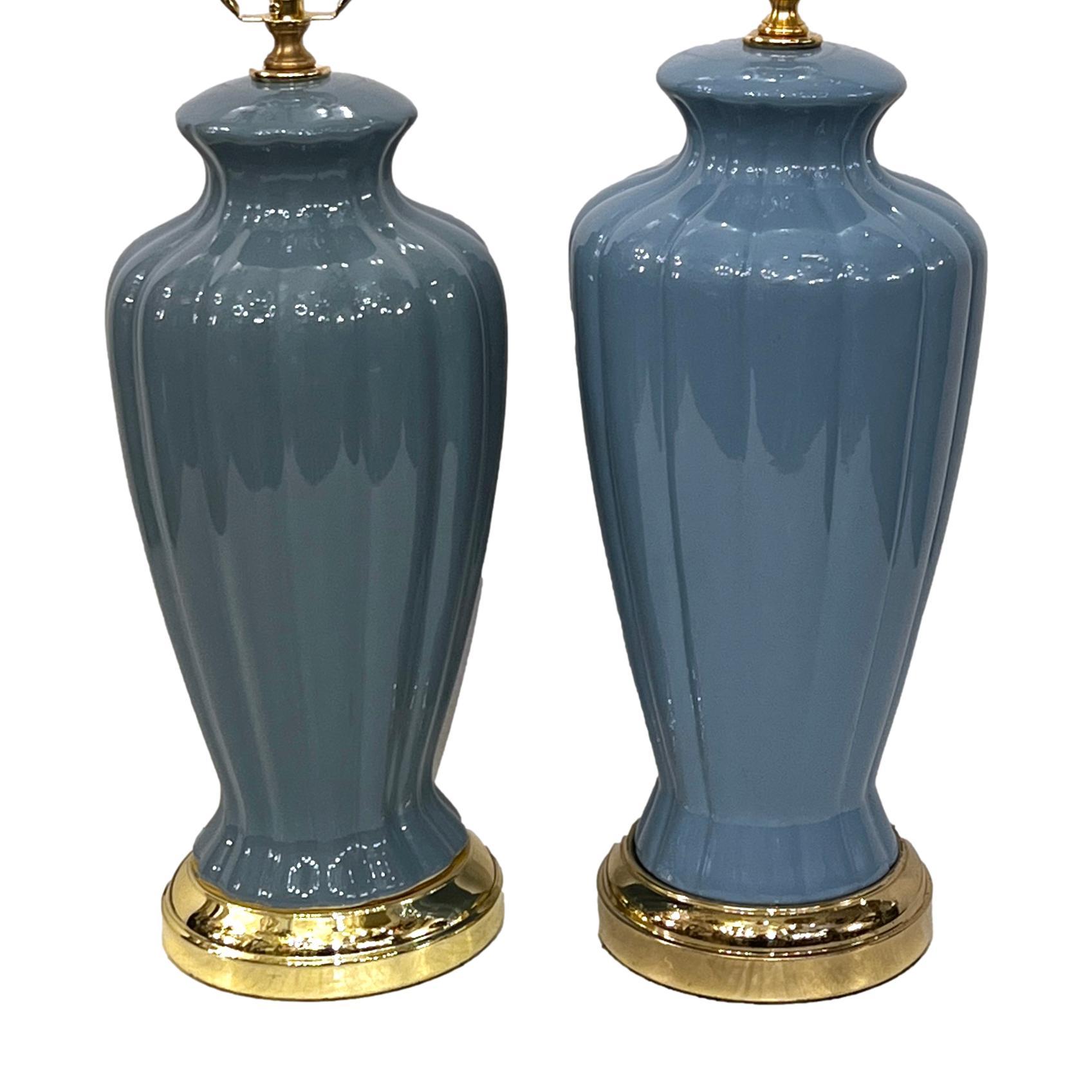 Pair of French Blue Porcelain Lamps In Good Condition For Sale In New York, NY