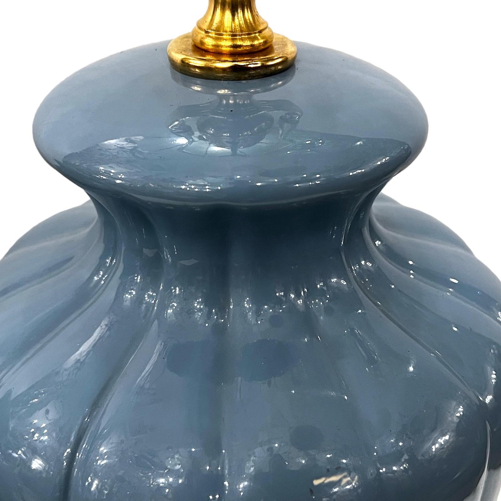 Mid-20th Century Pair of French Blue Porcelain Lamps For Sale