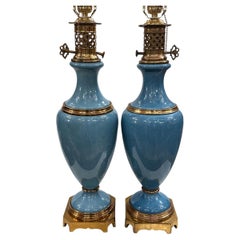 Coppia di lampade in porcellana blu francese