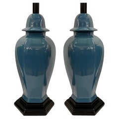 Pair of French Blue Porcelain Lamps
