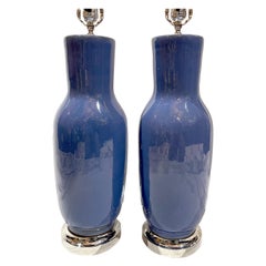 Pair of French Blue Porcelain Table Lamps