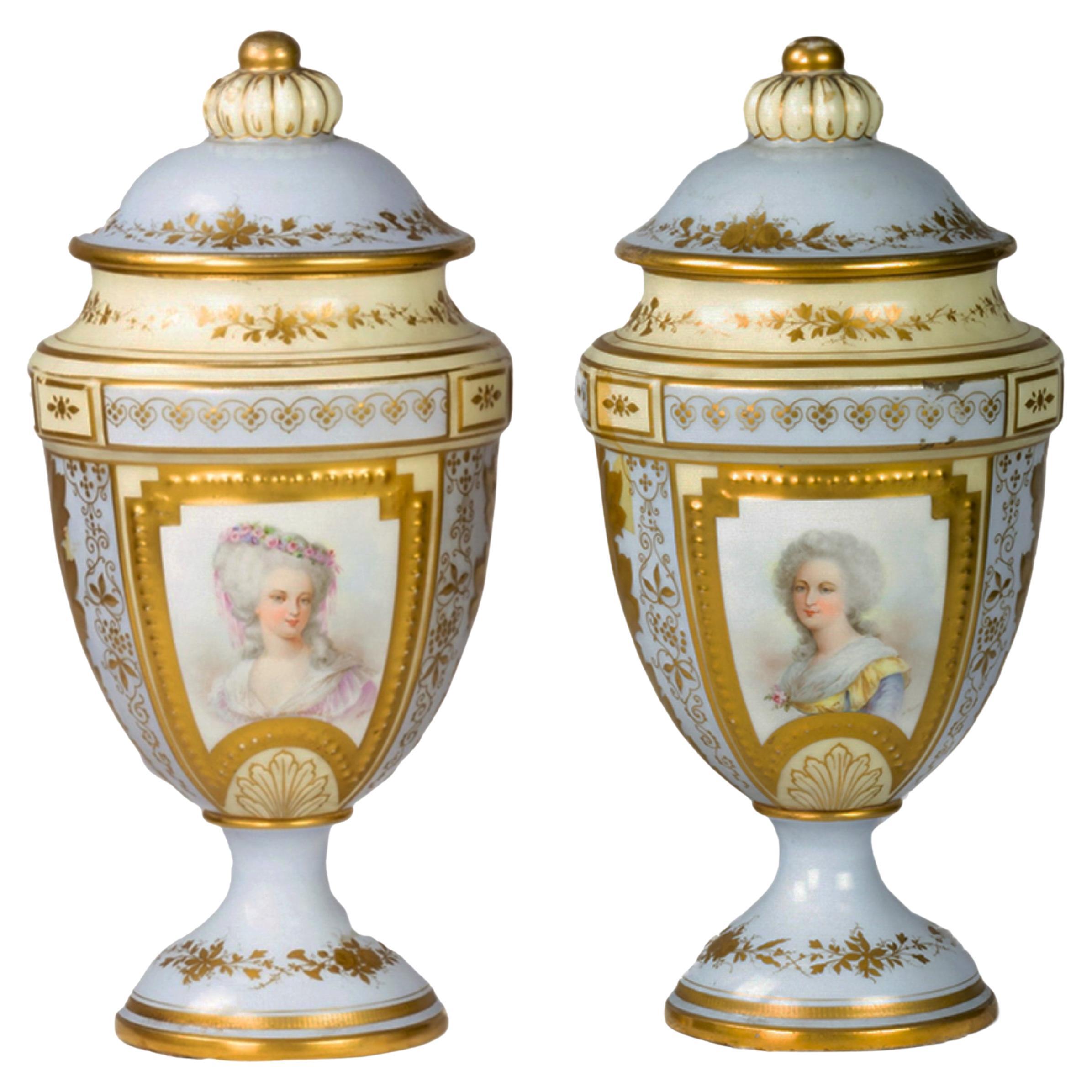Pair Of French Blue Sèvres Amphore By Château des Tuileries, 19th Century