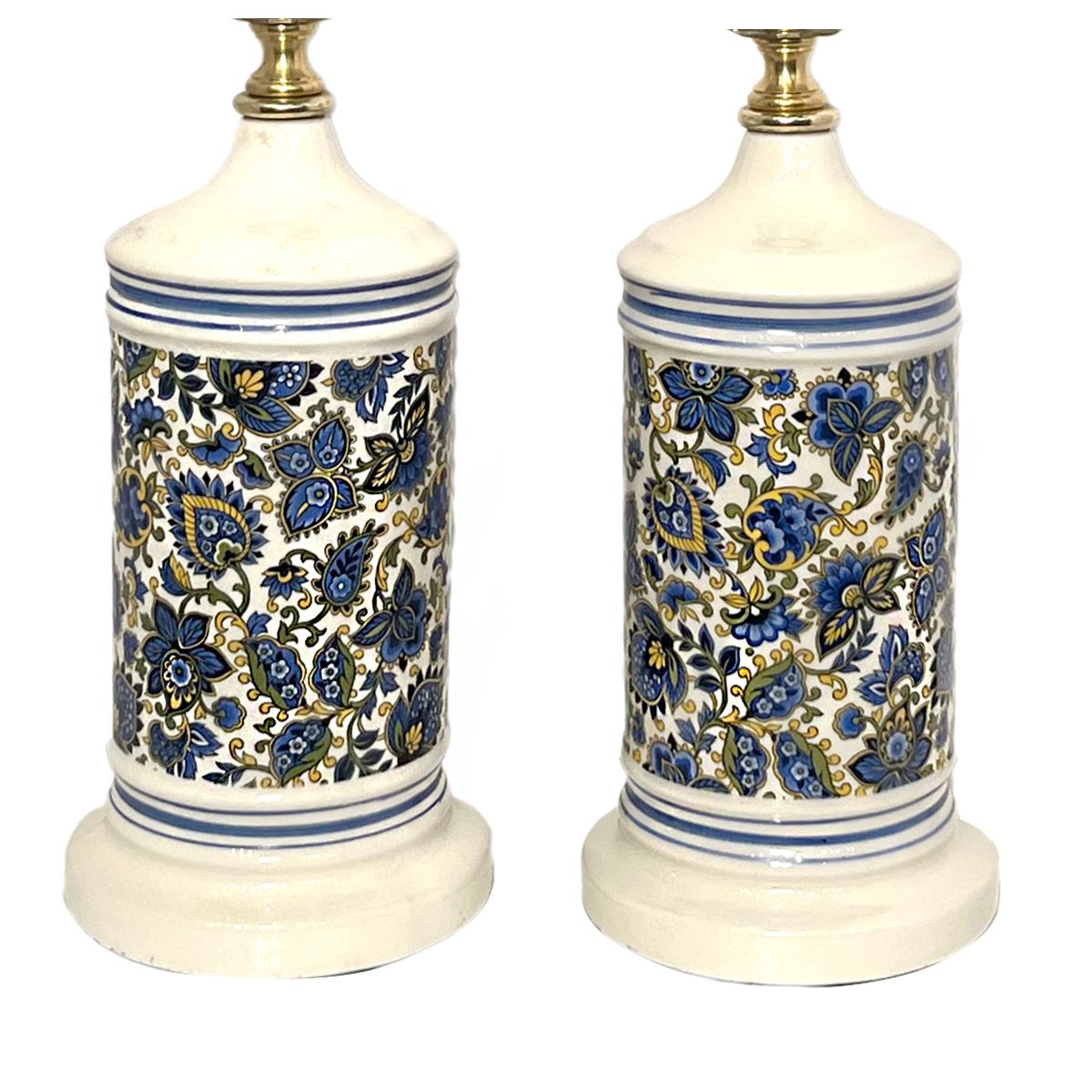 Glazed Pair of French Blue Table Lamps For Sale
