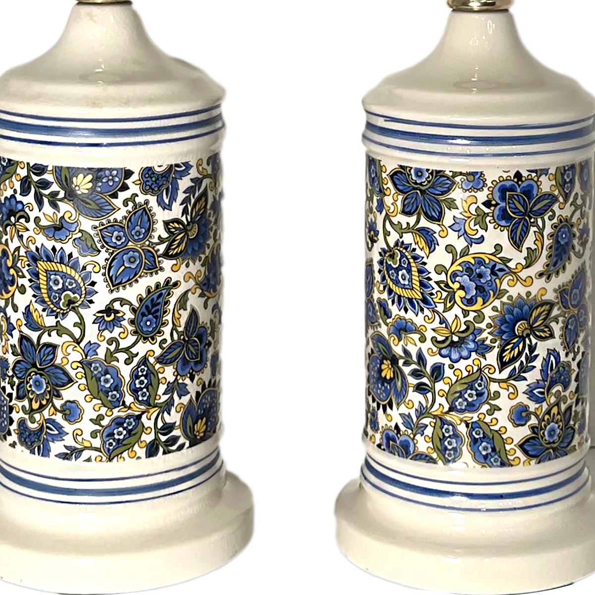 Mid-20th Century Pair of French Blue Table Lamps For Sale