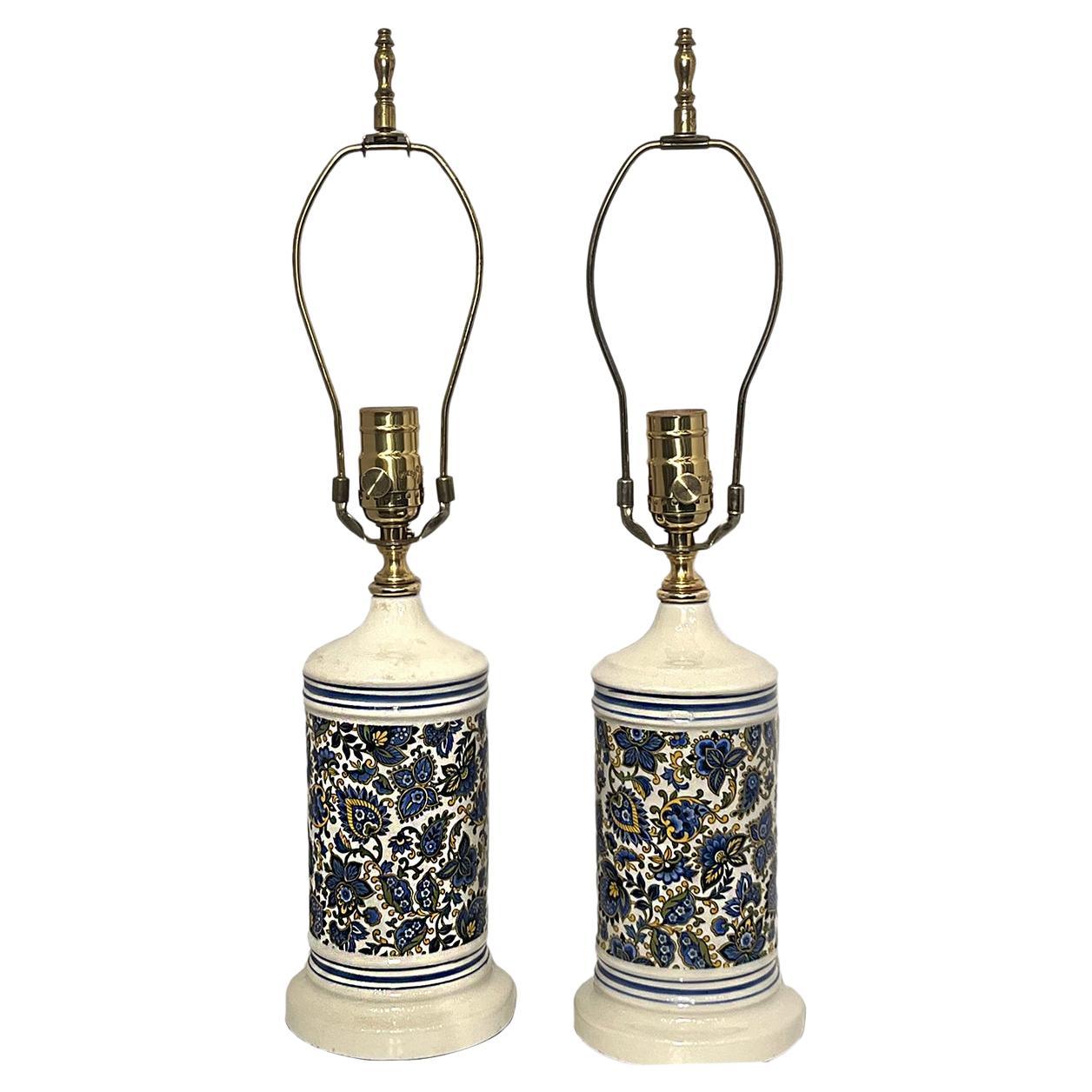 Paire de lampes de table bleues françaises en vente