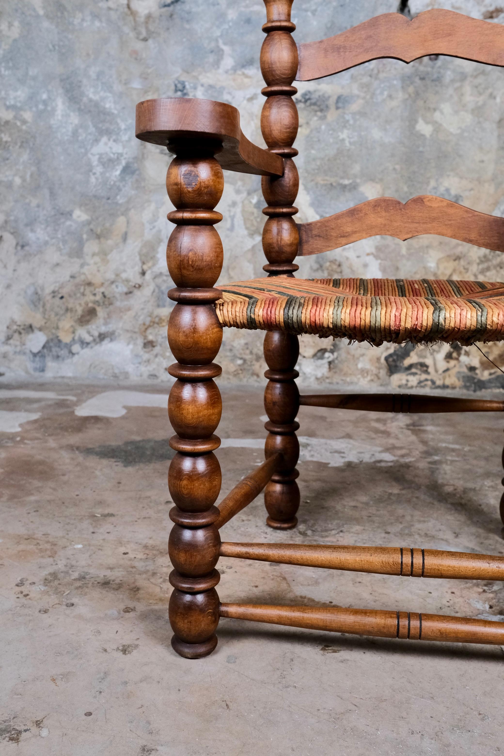 Pair of French bobbin armchairs in the style of Charles Dudouyt, 1940-50s For Sale 3