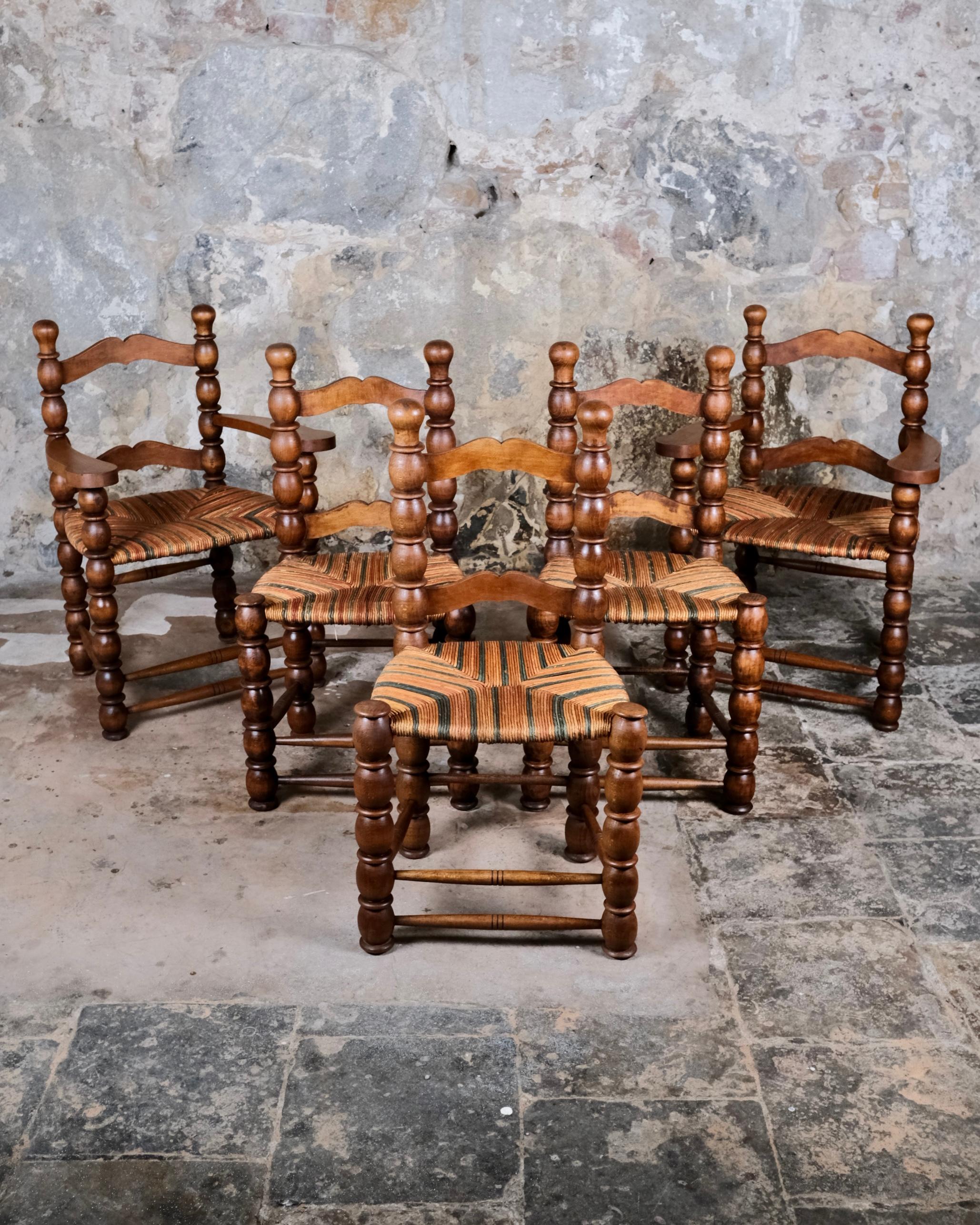 Pair of French bobbin armchairs in the style of Charles Dudouyt, 1940-50s For Sale 12