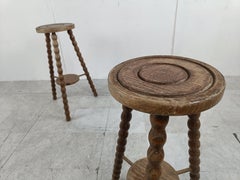 Pair of French Bobbin Bar Stools, 1950s
