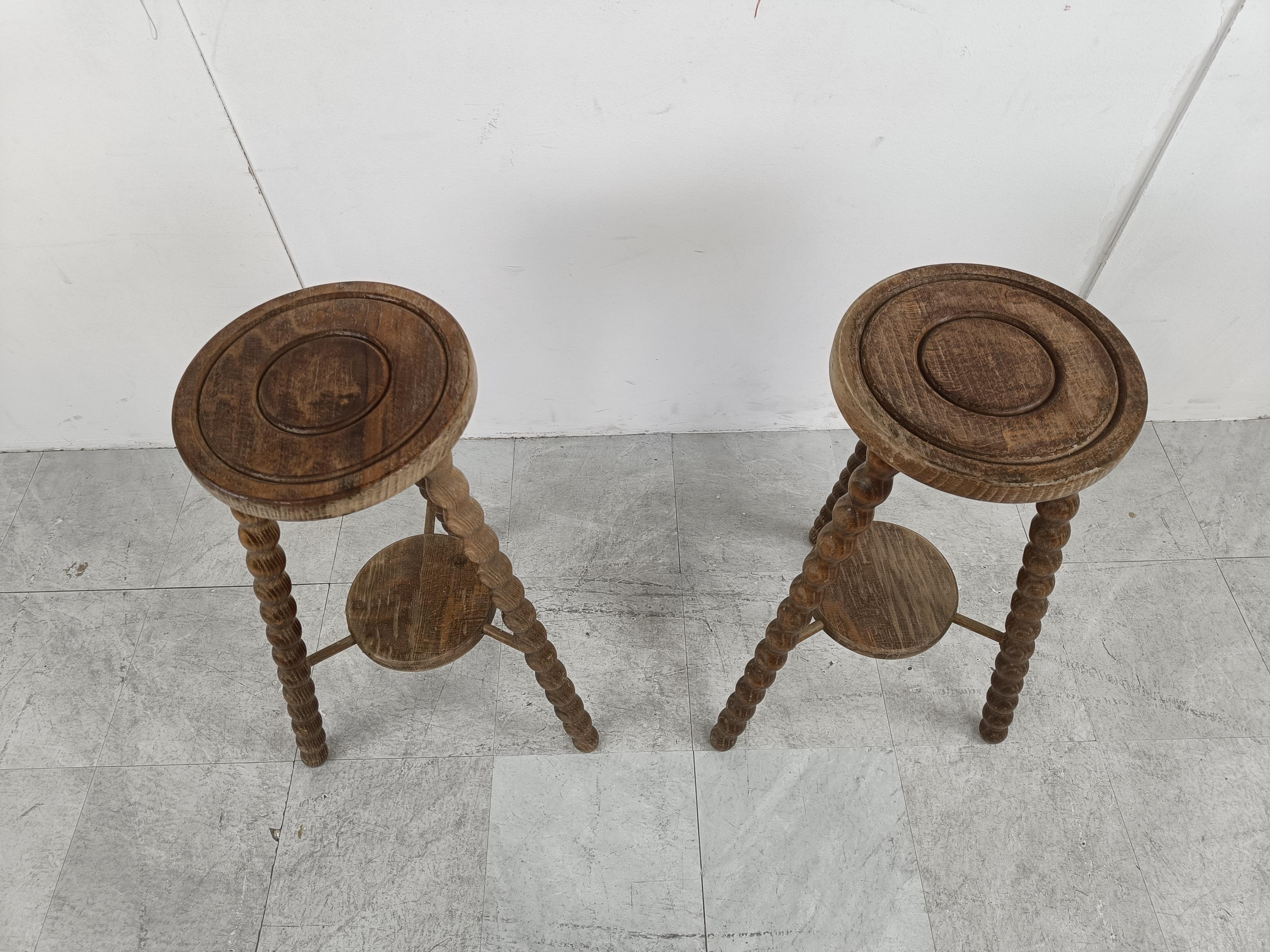 Pair of French Bobbin Bar Stools, 1950s In Good Condition In HEVERLEE, BE