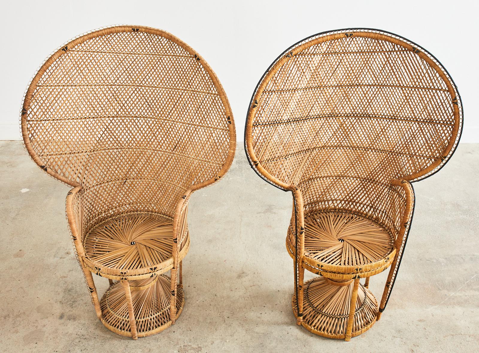 Pair of French Bohemian Emmanuelle Wicker Peacock Chairs 3
