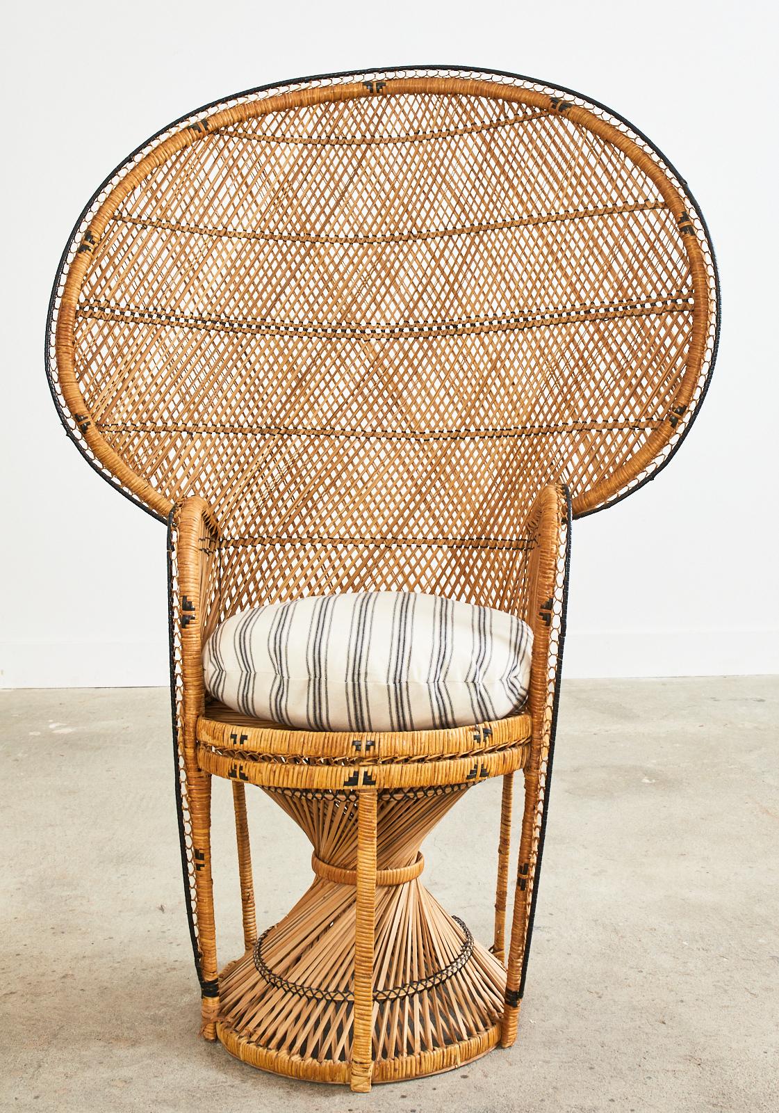 Pair of French Bohemian Emmanuelle Wicker Peacock Chairs For Sale at