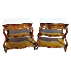 Vintage Pair of French Marble Top Bombe End Tables in the Manner of Auffray