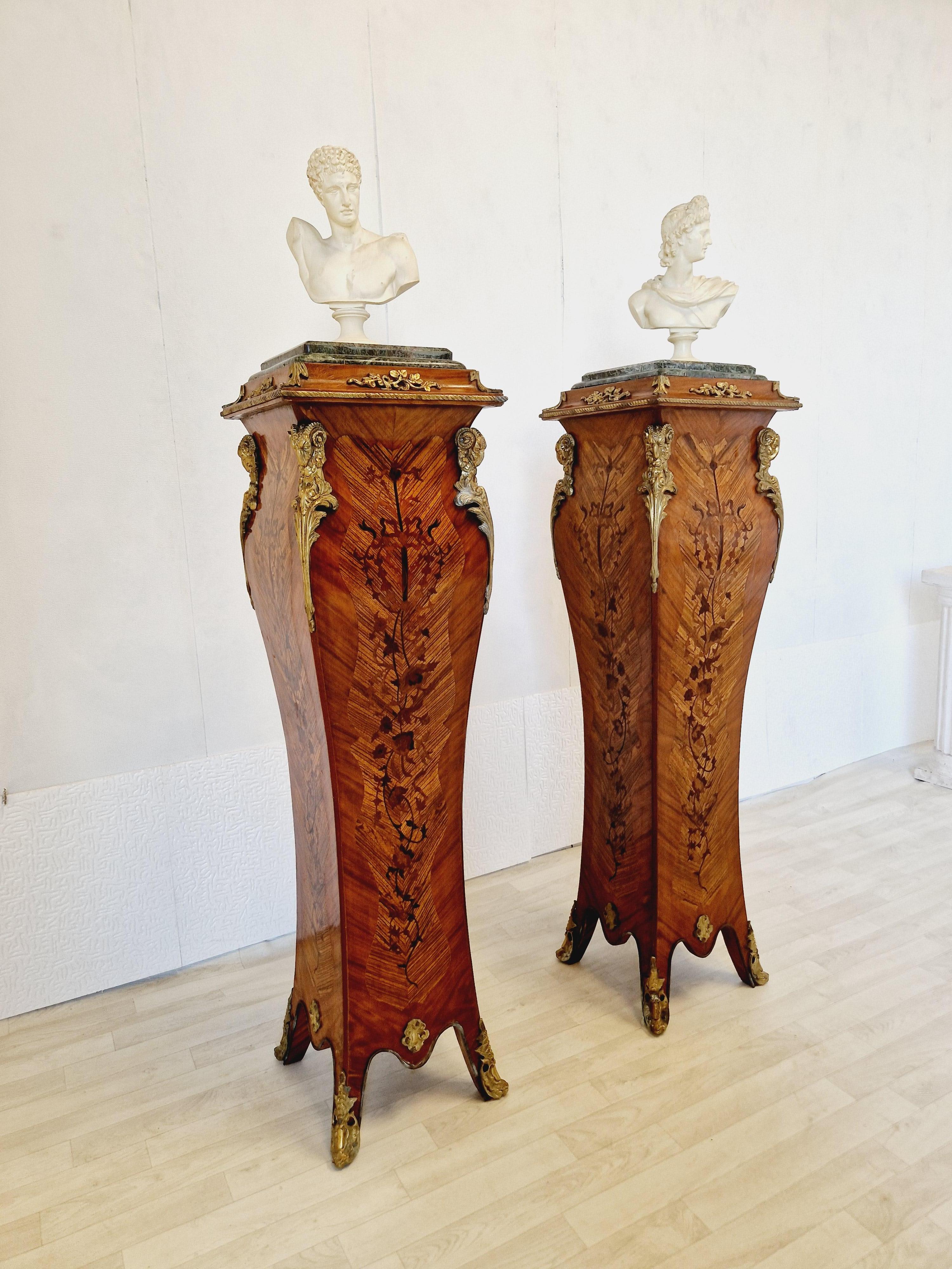 Pair of French Bombe Rococo Pedestals 4