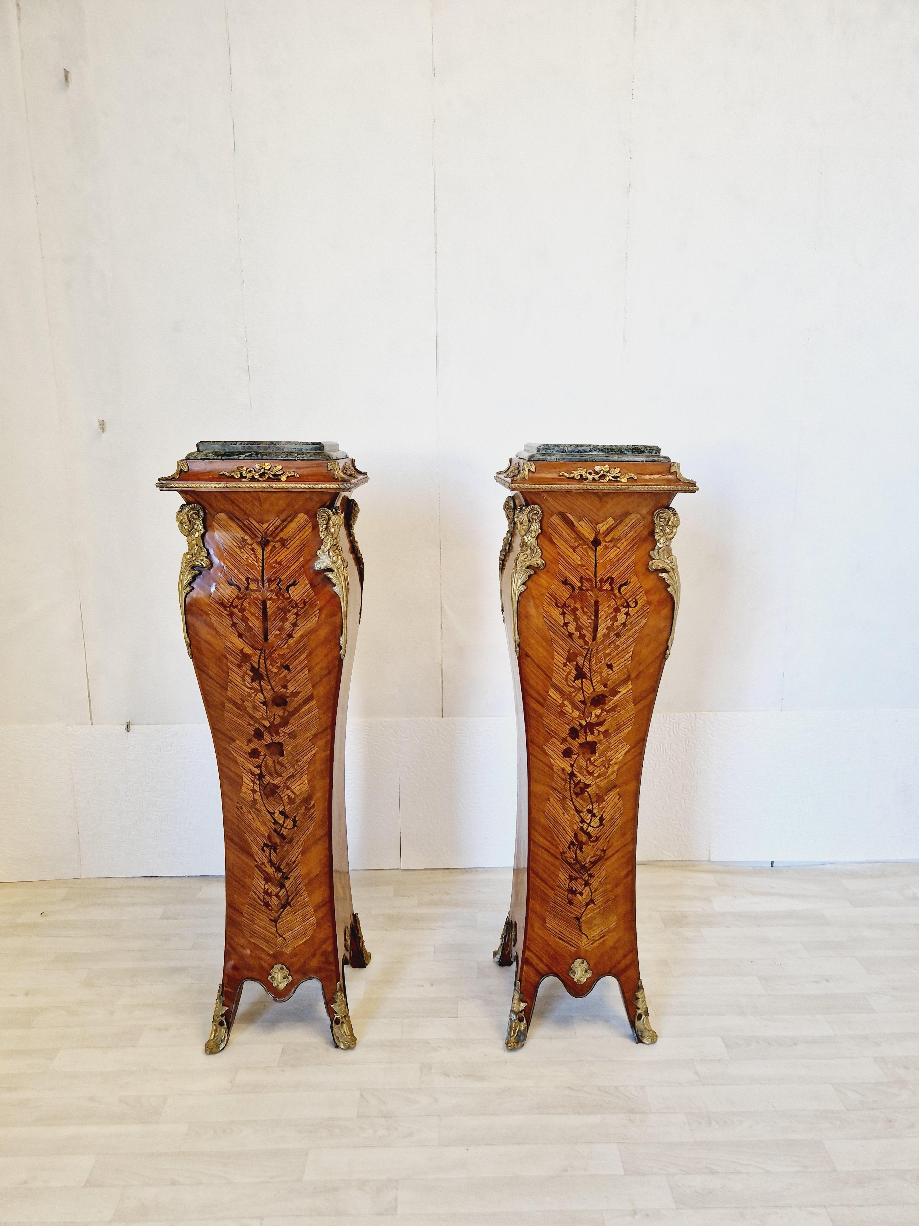 Pair of French Bombe Rococo Pedestals 12