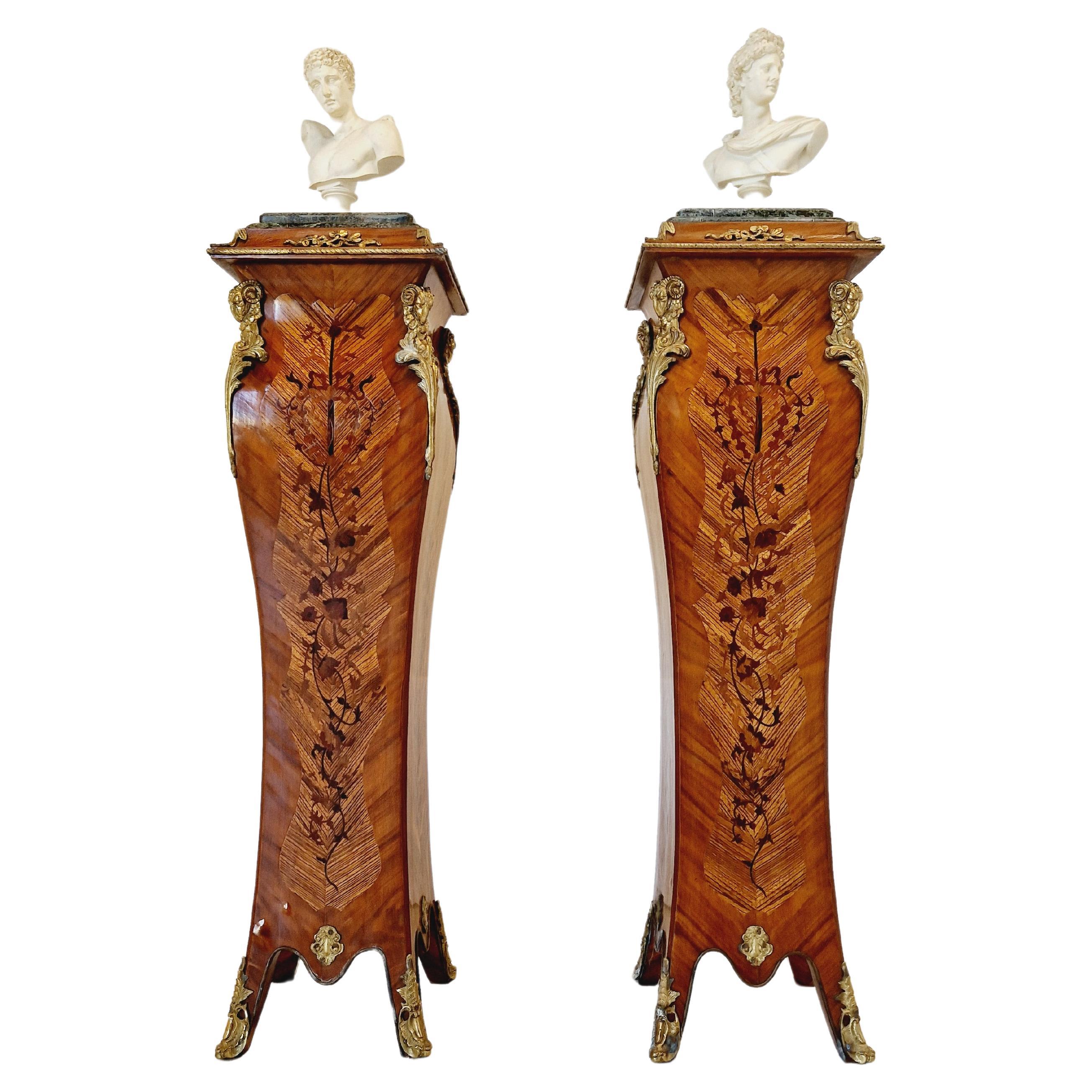 Pair of French Bombe Rococo Pedestals For Sale