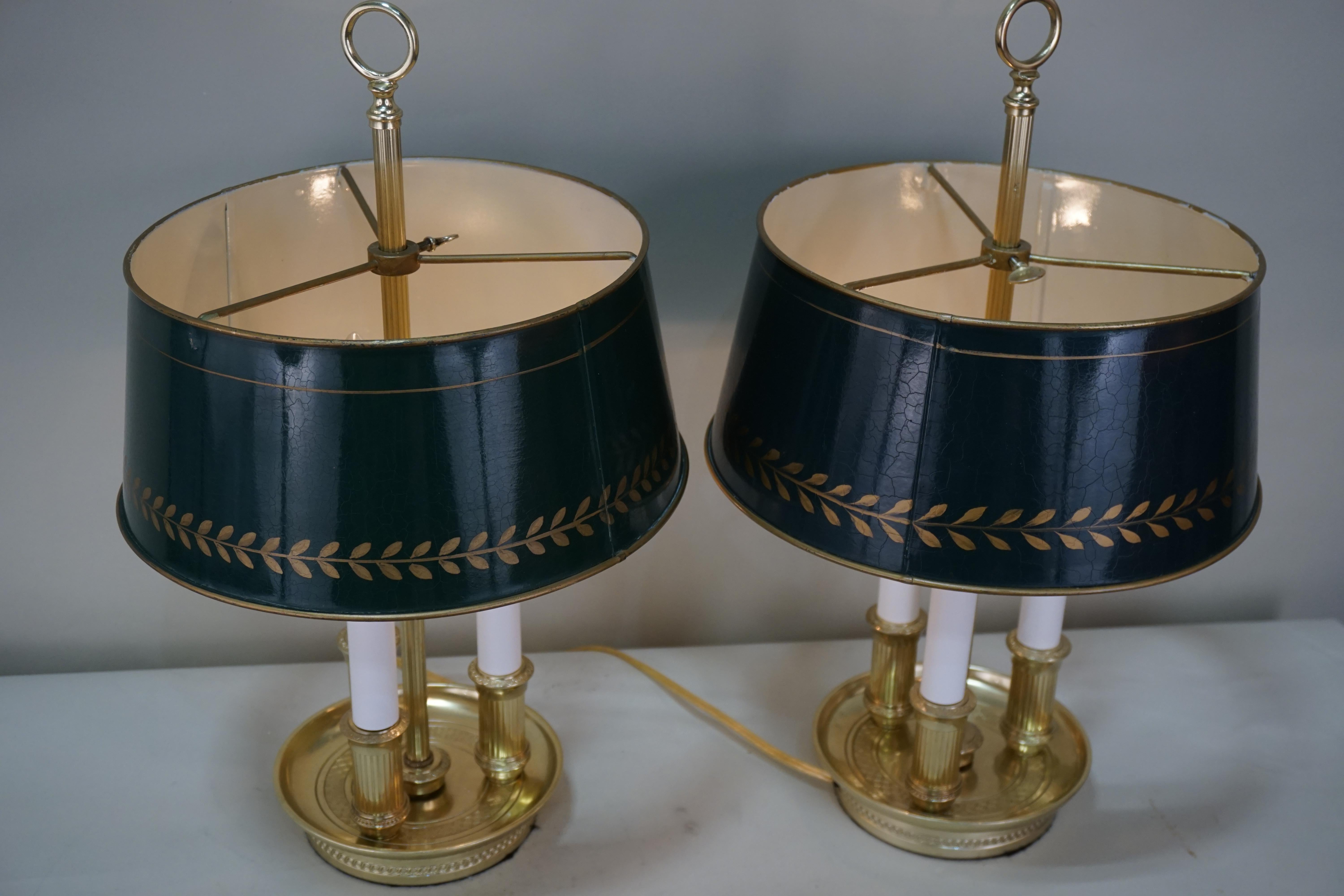 Pair of French Bouillotte Desk Lamps with Tole Shades 5