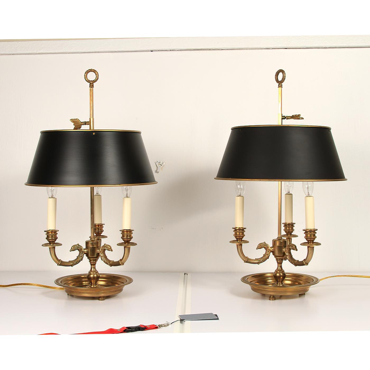 20th Century Pair of French Bouillotte Lamps