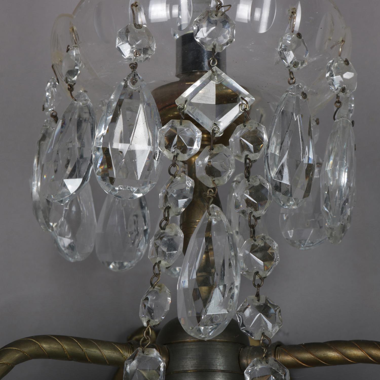 20th Century Pair of French Branch Chandelier Rock Crystal Electric Candle Light Wall Sconces