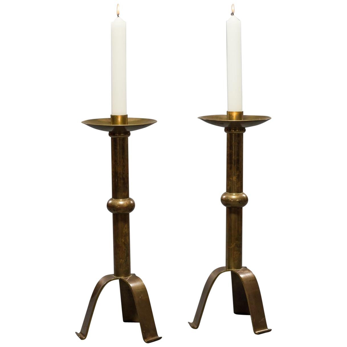 Pair of French Brass Altar Sticks For Sale