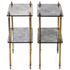 Pair of French Brass and Aged Mirror Cigarette Tables in the Style of Louis XVI