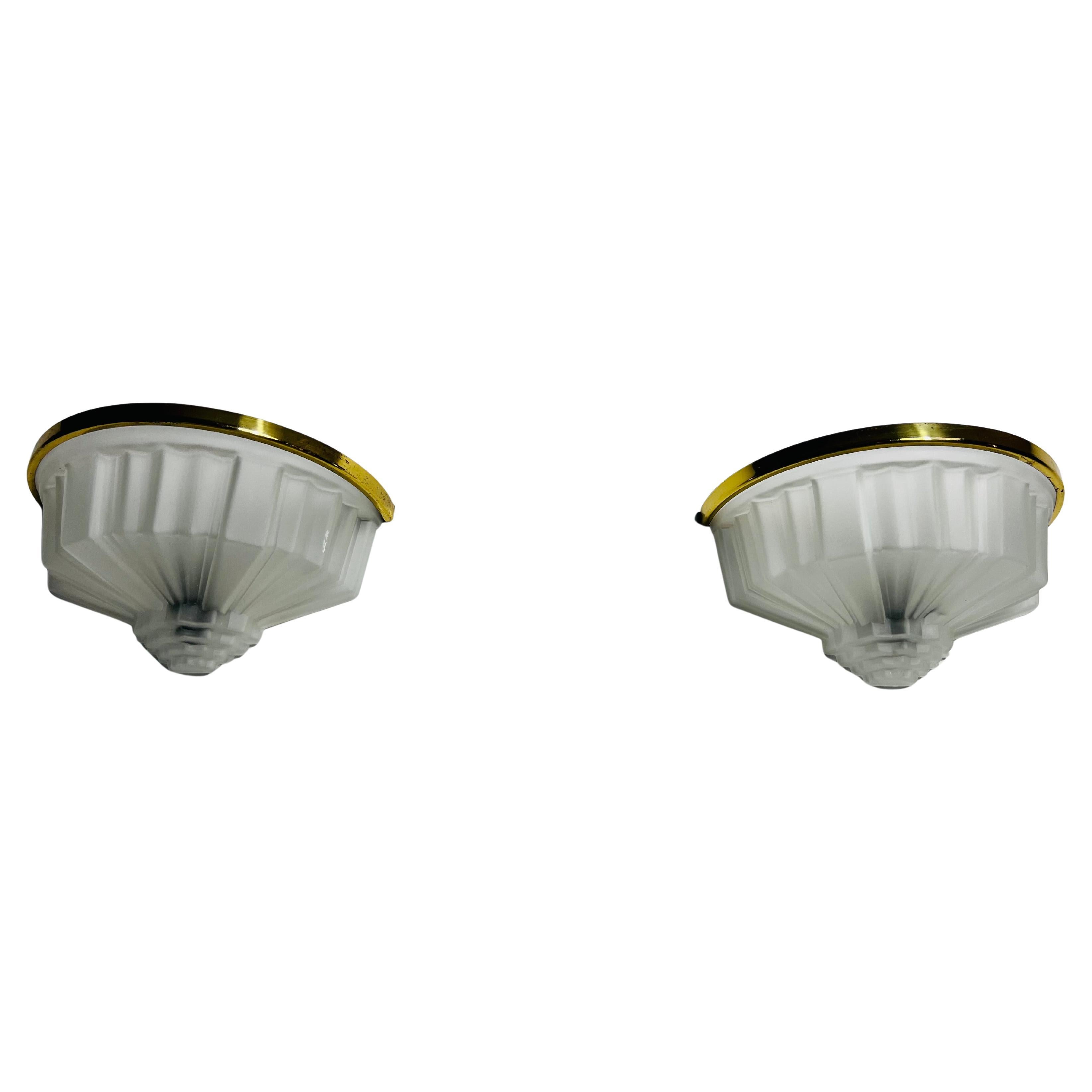Pair of French Brass and Aluminium Art Deco Sconces, France, 1940s