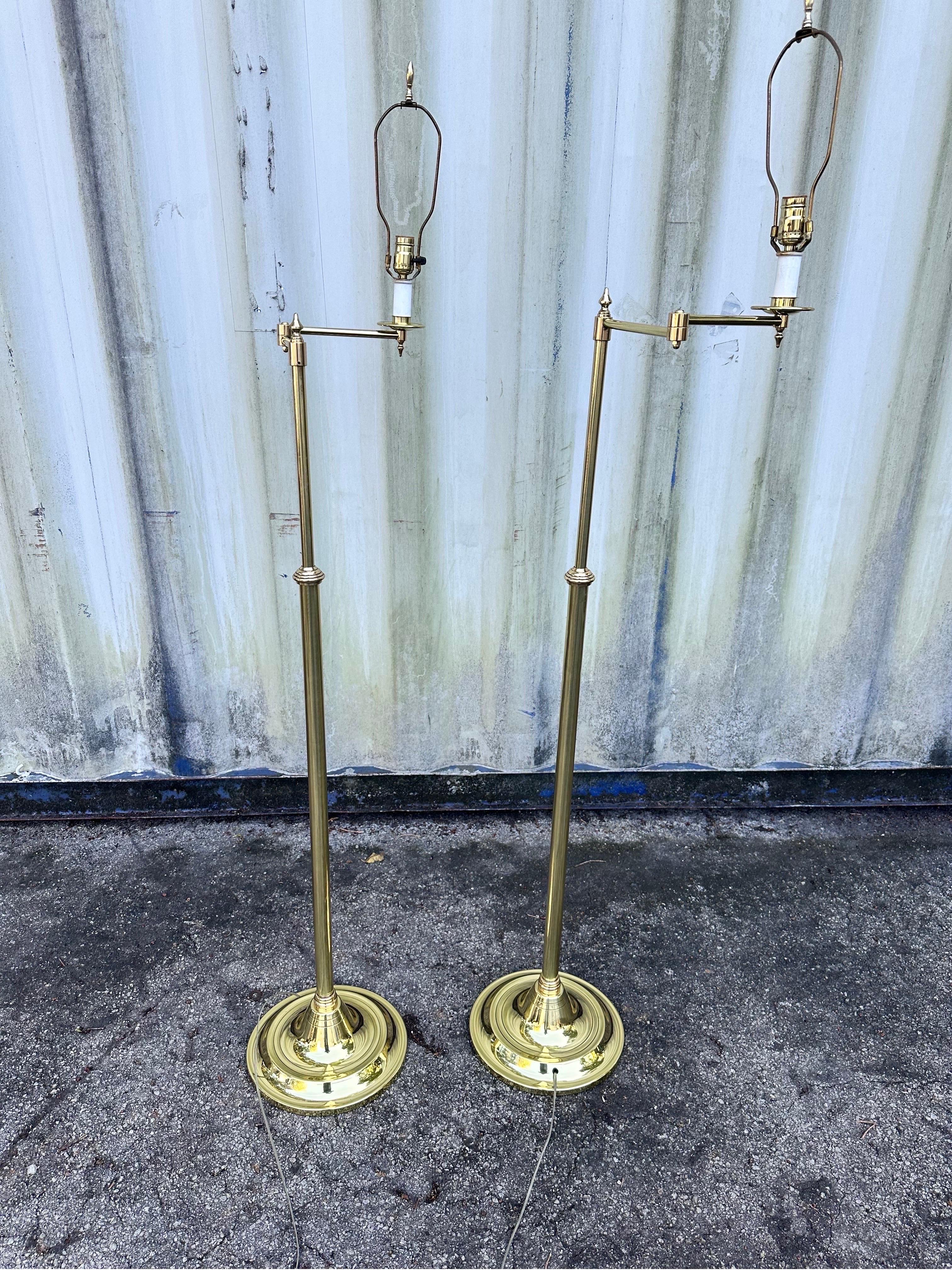 Pair of French Brass and Bronze Ajustable Floor Lamps  For Sale 2